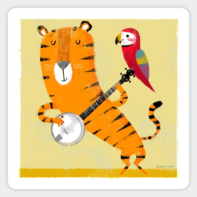 Tiger and Parrot Sticker by Gareth Lucas
